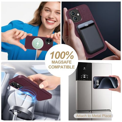 Harryshell Compatible with iPhone 16 Case Wallet Multi Zipper Detachable Removable Cover with RFID Blocking Card Slots Holder Mirror Crossbody Strap (Compatible with Magsafe - Quilted Burgundy) - color: Compatible with Magsafe - Quilted Burgundy, size: iP