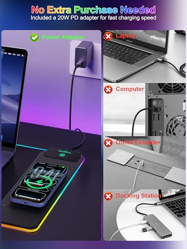 15W Wireless Charging RGB Gaming Mouse Pad with 20W Adapter, XXL Desk Mat - color: RGB Right-Touch Control-31.5"x11.8"-with Adapter