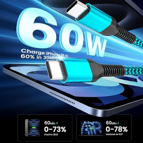 Teeind USB C Cable, [6ft, 3-Pack 60W] PD 3.0 USB C Cable Fast Charging for Samsung Galaxy A10e A20 A50 A51 A71, S20 S10 S9 S8 Plus S10E, Note 20 10 9 8, Moto G7 G8