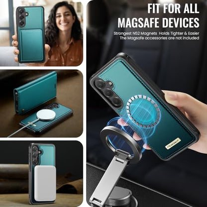 for Samsung Galaxy S26 Plus 2in1 Detachable Wallet Case, Bluegreen | Compatible with Magsafe, Magnetic, RFID Blocking Card Holder, Shockproof, Kickstand, Wireless Charging, PU Leather Flip Cover - color: (Detachable 2 in 1)-Blue Green, size: Galaxy S26 Pl