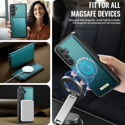 for Samsung Galaxy S26 5G 2in1 Detachable Wallet Case, Blue Green | Compatible with Magsafe, Magnetic, RFID Blocking Card Holder, Shockproof, Kickstand, Wireless Charging, PU Leather Flip Cover - color: (Detachable 2 in 1)-Blue Green, size: Galaxy S26