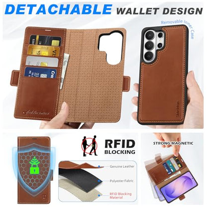 SHIELDON Detachable Leather Case Wallet for Galaxy S26 Ultra, Retro Brown | Genuine Leather, Kickstand, Magnetic Closure, RFID Blocking, Credit Card Slot, 2 in 1 Design, Folio Shockproof Cover - color: Retro Brown