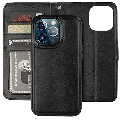 Bocasal Detachable Wallet Case Card Holder for iPhone 13 Pro, Black - color: Black