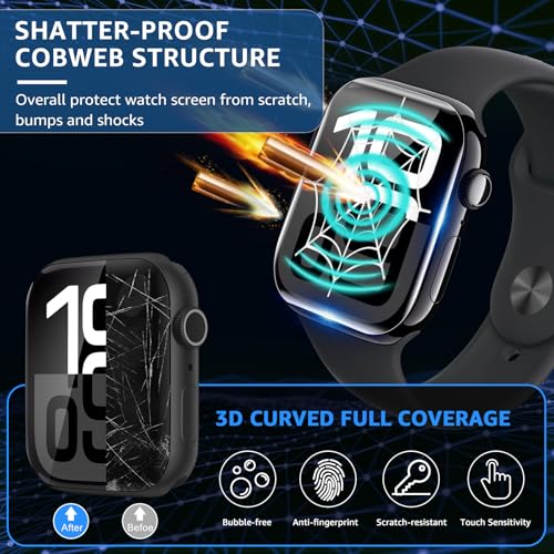 Compatible for Apple Watch Series11/Series 10 Screen Protector 46mm, Tempered Glass 𝐇𝐢𝐝𝐞 𝐒𝐜𝐫𝐚𝐭𝐜𝐡𝐞𝐬 Full Coverage Bubble Free HD Film for iWatch Seires 10 46mm - 2 Pack - size: 46mm