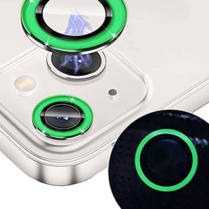 Bling Luminous Camera Lens Protector Compatible for iPhone 13(6.1")/13 Mini(5.4") Ultra Thin/Clear Tempered Glass [Anti-Scratch][Shatter/Water/Fog-Proof] Metal Cover -Luminous Green(Set of 2) - color: Luminous Green