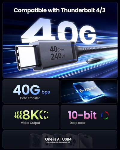Silkland USB 4 for Thunderbolt 4 Cable, 40Gbps Data Sync, 8K, 240W, 5FT - size: 5ft