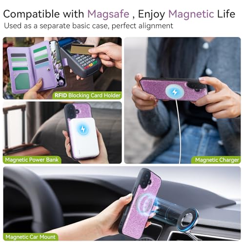 Varikke Wallet Case for iPhone 16 - Compatible with Magsafe, Silver - color: (Compatible with MagSafe) Light Purple, size: iPhone 16 6.1"