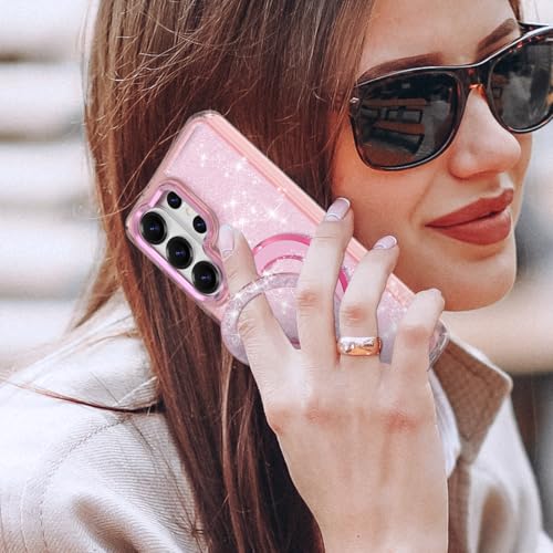WATACHE for Samsung Galaxy S26 Ultra Case, Glitter Sparkle Bling Heavy Duty Shockproof Protective Phone Case with Kickstand, Anti-Scratch Clear Pink Cover - color: Clear Pink, size: s26 ultra case
