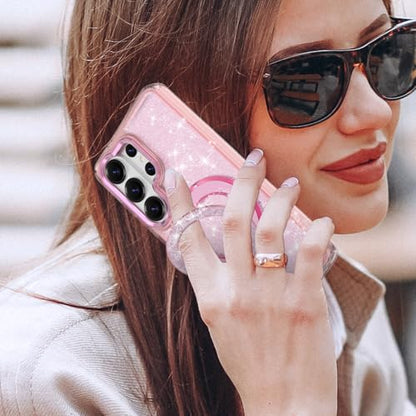 WATACHE for Samsung Galaxy S26 Ultra Case, Glitter Sparkle Bling Heavy Duty Shockproof Protective Phone Case with Kickstand, Anti-Scratch Clear Pink Cover - color: Clear Pink, size: s26 ultra case