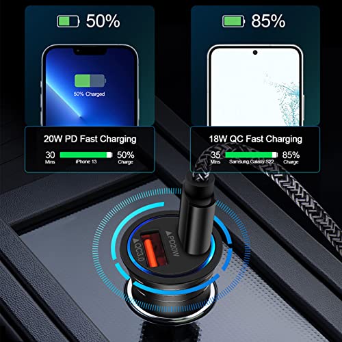 USB C Car Charger, 38W Fast Charge Car Charger Adapter PD&QC 3.0 Dual Port