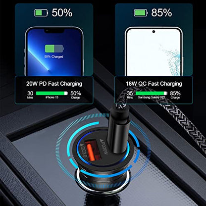 USB C Car Charger, 38W Fast Charge Car Charger Adapter PD&QC 3.0 Dual Port
