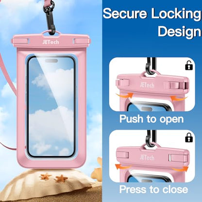 JETech IPX8 Waterproof Phone Pouch, Dry Bag, Black+Pink, 2-Pack | Touchscreen Compatible, Fits up to 7.2", for iPhone 17e/17/16/15/14 Series, for Galaxy S26/S25 Ultra, for Pixel 10 Series - color: Black+Pink
