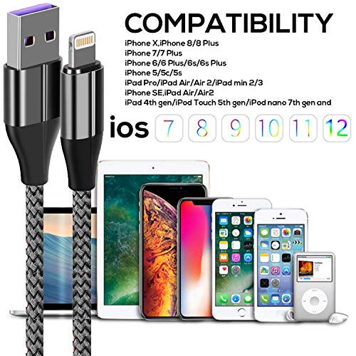 FEEL2NICE Lightning Cable 3 ft,3 Pack iPhone Charger Cable & Data Sync Fast 3 Foot Nylon Braided Cord Compatible with iPhone Xs max/xr/x/8/8 Plus/7/7plus/6/6s Plus/5s/5,iPad(Silver)