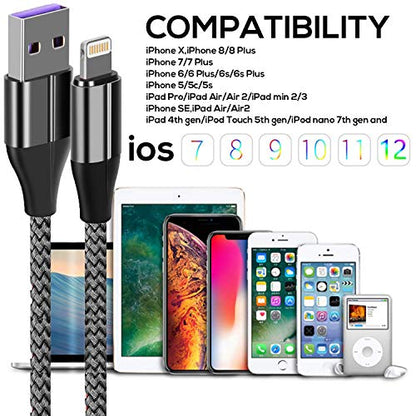 FEEL2NICE Lightning Cable 3 ft,3 Pack iPhone Charger Cable & Data Sync Fast 3 Foot Nylon Braided Cord Compatible with iPhone Xs max/xr/x/8/8 Plus/7/7plus/6/6s Plus/5s/5,iPad(Silver)