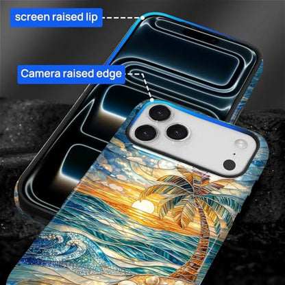 Case for iPhone 17 Pro Max, Dual Layer Phone Cover, Stained Glass Beach Palm - color: Stained Glass Beach Palm, size: Iphone 17 Pro Max