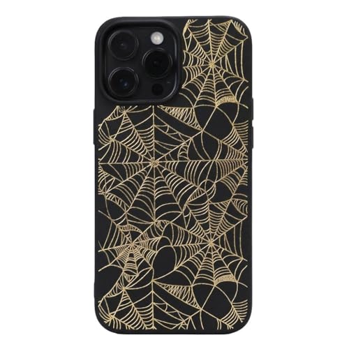 Phone Case Compatible with iPhone 13 - Gold Spider Web Black Cover Shockproof Protective Bumper TPU Rubber Matte Spooky Cover Halloween Golden Gothic Cool Glitter Design Scary Minimal Witchy - color: Spider Web, size: iPhone 13