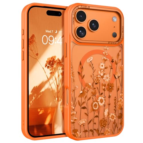 GUAGUA for iPhone 17 Pro Max Case Magnetic Cases Cute 3D Flower Pattern Translucent Matte Back Slim Shockproof Protective Phone Case for iPhone 17 Pro Max 6.9'', Cosmic Orange - color: Cosmic Orange, size: for iPhone 17 Pro Max