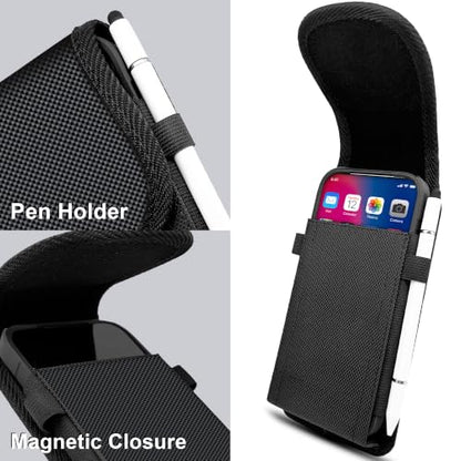 PiTau Holster for Samsung Galaxy S26 S25 S24 S23 S22 S21 S20 S10 S9 S8 A10e A01 Note 10 Cell Phone Belt Holder Case with Belt Clip Loop Nylon Carrying Pouch Cover (Fits Protective Case on) Black