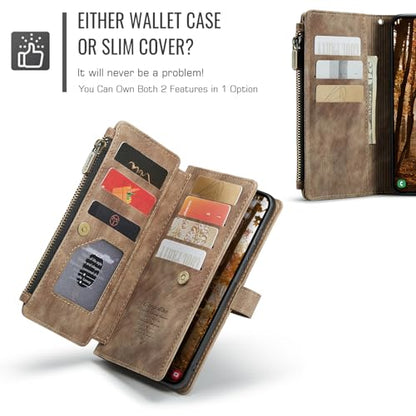 Compatible with Samsung Galaxy S26 Wallet Case,with Card Holder Kickstand Magnetic Zipper Pocket Lanyard Strap Wristlet,Leather Flip Case Wallet for Samsung Galaxy S26 5G 6.3 Inch(Brown) - color: Brown, size: S26 6.3 Inch