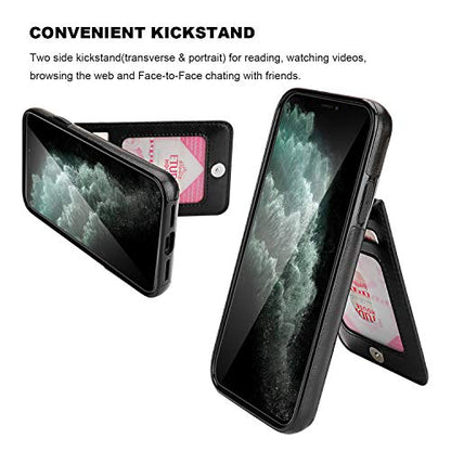 KIHUWEY for iPhone 11 Pro Max Wallet Case Card Holder Kickstand, Black | Credit Card Slots, PU Leather, Magnetic Clasp, Flip Heavy Duty Protection Cover for Men and Women - color: Black