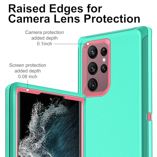 for Samsung Galaxy S22 Ultra Case with Self Healing Flexible TPU Screen Protector [2 Pack], 3 in 1 Shockproof Heavy Duty Case for Samsung S22 Ultra 5G (Aqua Blue/Rose Pink) - color: Aqua Blue/Rose Pink