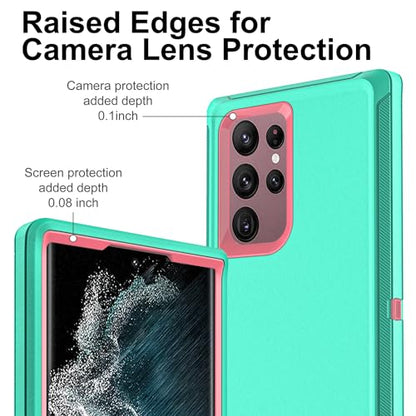 for Samsung Galaxy S22 Ultra Case with Self Healing Flexible TPU Screen Protector [2 Pack], 3 in 1 Shockproof Heavy Duty Case for Samsung S22 Ultra 5G (Aqua Blue/Rose Pink) - color: Aqua Blue/Rose Pink