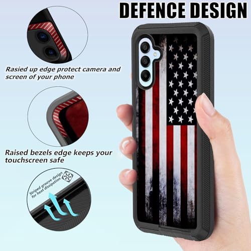 Compatible for Samsung Galaxy A15 5G Old American USA Flag Case with Screen Protector [Military Grade Protection] Heavy Duty Shockproof 6.2inch - color: American Flag