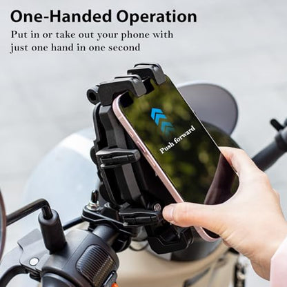 EMERK Motorcycle Phone Mount - Anti-Shake Phone Holder with Vibration Dampener Fits 4.7''-7.2'' Smartphones, Adjustable Heavy-Duty Handlebar Mount for Bike Bicycle Scooter ATV (0.5''-1.3'' Handlebars)