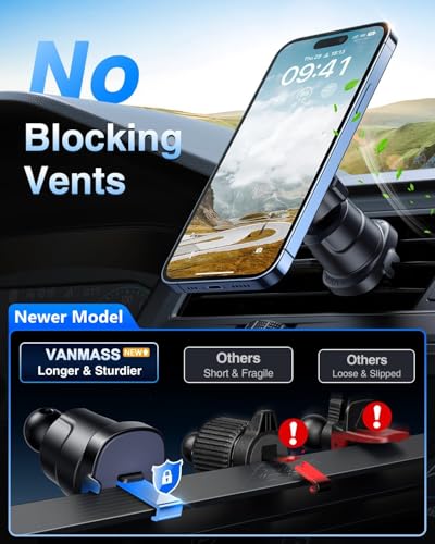 VANMASS for MagSafe Car Holder [Dash+Windshield+Vent] Magnetic Phone Mount