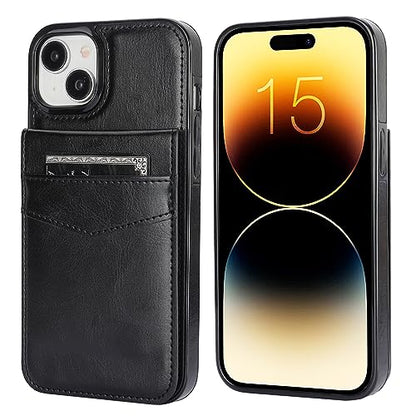 KIHUWEY for iPhone 15 Plus Wallet Case Card Holder Kickstand, Black | Credit Card Slots, PU Leather, Magnetic Clasp, Flip Heavy Duty Protection Cover for Men and Women - color: Black