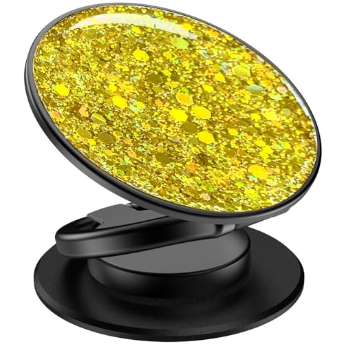 Phone Grip, Phone Ring Holder Finger Kickstand, Foldable & Adjustable Metal Cell Phone Rings Gripper Stand Work with Magnetic Car Mount for iPhone Samsung &Other Phones - Sparkle Yellow - color: Sparkle Yellow