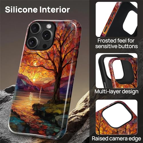 Magnetic Phone Case for iPhone 16 Pro,Compatible with MagSafe,Durable 2 Layers Full Covered Shockproof Protective Cover-Stained Glass Sunrise Fall Leaves - color: Stained Glass Sunrise Fall Leaves, size: iPhone 16 Pro