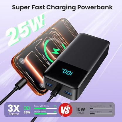 Portable Charger Power Bank 50800mAh,25W USB C Fast Charging Battery Pack with 3 Built in Cables & LED Display,6 Outputs 2 Inputs Travel Essentials Phone Charger for iPhone 18/17/16/15,Galaxy,Android - color: Black