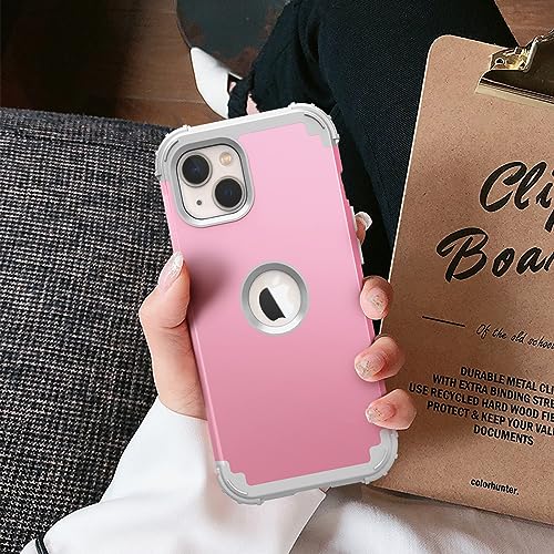 IDweel for iPhone 15 Case with Screen Protector,Luxury 3 in 1 Shockproof Slim Fit Hybrid Heavy Duty Protection Glitter Hard PC Cover Soft Silicone Bumper Full Body Case,Pink/Light Grey - color: Pink/Light Grey