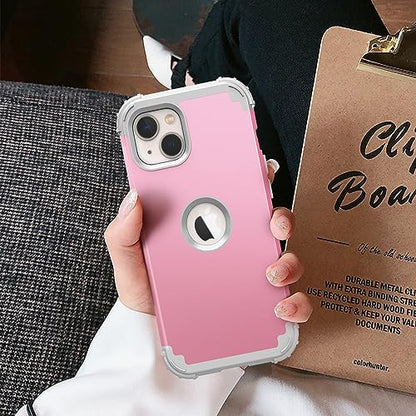 IDweel for iPhone 15 Case with Screen Protector,Luxury 3 in 1 Shockproof Slim Fit Hybrid Heavy Duty Protection Glitter Hard PC Cover Soft Silicone Bumper Full Body Case,Pink/Light Grey - color: Pink/Light Grey