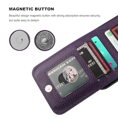 KIHUWEY for iPhone 17 Pro Max Wallet Case Card Holder, Lichee Dark Purple | Credit Card Slots, PU Leather, Kickstand, Flip Heavy Duty Protection Cover for Men and Women - color: Lichee Dark Purple