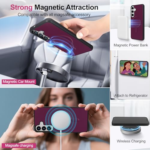 Magnetic Case for Galaxy S25 / S24 Wallet Compatible with Magsafe RFID Blocking Card Holder Detachable Phone Cover Kickstand Snap Strap Zipper Pocket PU Leather (Burgundy) - color: Burgundy, size: Galaxy S25 / S24