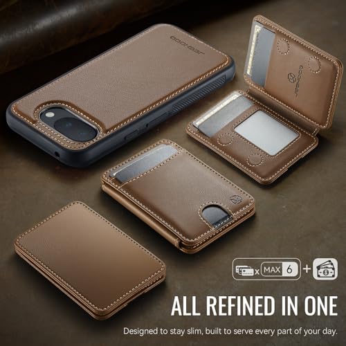 Wallet Case for Google Pixel 10a Compatible with MagSafe for Men Women, 2 in 1 Detachable Magnetic Phone Case with Card Holder Kickstand RFID Blocking for Pixel 10a (Brown) - color: Brown