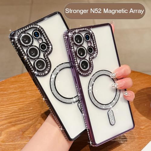 for Samsung Galaxy S26 Ultra Clear Glitter Case Magnetic, [Compatible with MagSafe] Women Cute Bling Diamond Sparkly Case Camera Lens Protectors Plating Cover for Galaxy S26 Ultra, Silver - color: Silver