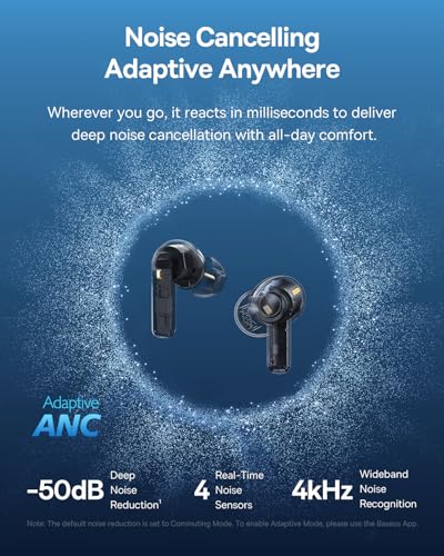 Baseus Bass BP1 Pro Noise Cancelling Wireless Earbuds, Real-Time Adaptive Noise Cancelling, Adaptive Active EQ, LDAC Hi-Res Sound, 6-Mic AI Clear Calls, 55H Playtime, IP55 Waterproof, Bluetooth 6.0 - color: Moon White