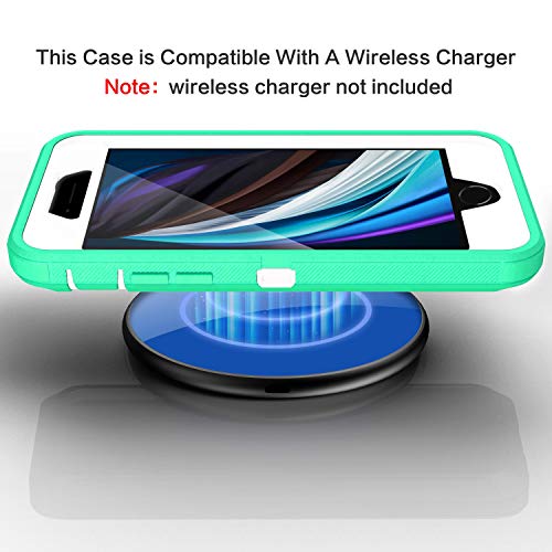 MXX Case Designed for iPhone SE Case 2020 /SE 2022 Heavy Duty Protective Case with Screen Protector [3 Layers] Rugged Rubber Protection Cover & Rotating 360 Degree Belt Clip SE 3rd/2nd Gen(Aqua/White) - color: Aqua/White