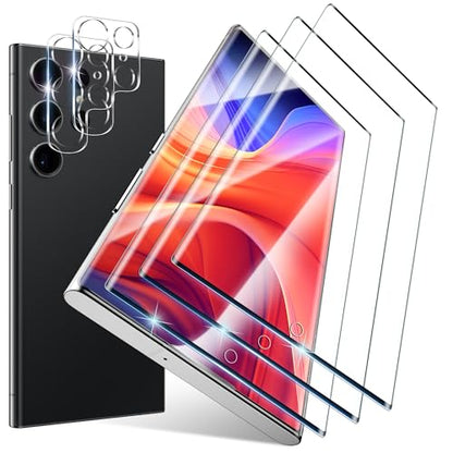 3 Pack for Samsung Galaxy S23 Ultra Screen Protector, with 2 Pack Lens Protector, Ultrasonic Fingerprint Unlock, 9H Hardness, 3D Curved, Case Friendly, for S23 Ultra Tempered Glass Screen Protector