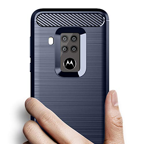 Phone Case for Moto One Zoom with Tempered Glass Screen Protector Cover Film and Cell Accessories Slim Thin Silicone Soft TPU Full Body Motorola P40 Note 1Zoom 1 Pro XT2010-1 Women Men Cases Navy Blue