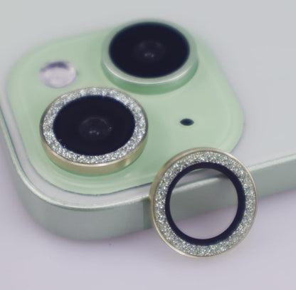 BONVAN for iPhone 15/15 Plus Camera Lens Protector Bling Glitter Metal Crystal Tempered Glass Screen Accessories Sparkly Lens Cover, also Compatible with iPhone 16e (2PCS) (Green) - color: Green