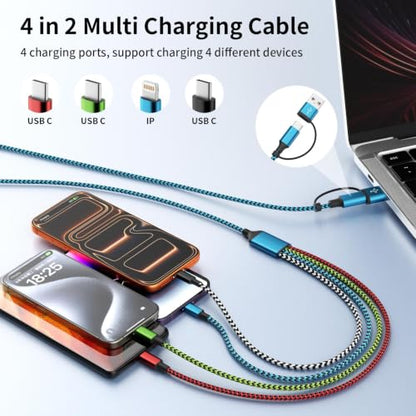 Cruise Essentials 4 in 2 Multi Charging Cable, USBA/ C Phone Charger Cord - color: Red&Blue&White&Green