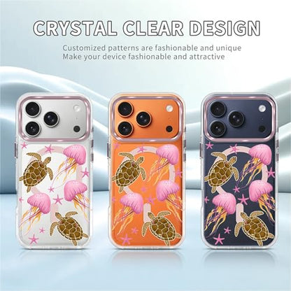 VisEnt Clear Case for iPhone 17 Pro, Magnetic Phone Case, Transparent Slim Cover, Military Grade Protection, Shockproof, Anti-Yellowing, Scratch Resistant, Pink Jellyfish Sea Turtle - color: Pink Jellyfish Sea Turtle, size: Iphone 17 Pro