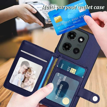 for Moto G 5G 2025 Back RFID Blocking Wallet Case, Blue | PU leather, TPU interior, 5 card slots, cash/photo pocket, magnetic clasp, kickstand, 2-layer shockproof, scratch resistant - color: Blue