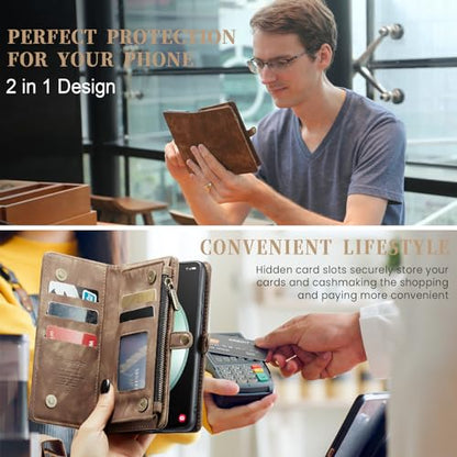 Samsung Galaxy S23 FE Wallet Case,Zipper Folio Leather Case Wallet with Card Holder Strap Wristlet Detachable Magnetic Protective Case for Samsung Galaxy S23 FE 5G 6.4 Inch(Coffee) - color: Brown, size: S23 FE 5G 6.4 Inch
