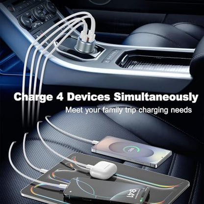 iPhone USB C Car Charger, Avatcen 65W 4-Port Voltmeter Car Charger Adapter - color: Gray