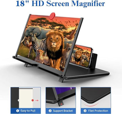18 Inch Screen Magnifier for Cell Phone – 3D HD Magnifing Screen Enlarger Projector for Movies Videos and Gaming – Foldable Phone Stand Holder with Screen Amplifier–Compatible with All Smartphones - color: Black-18inch